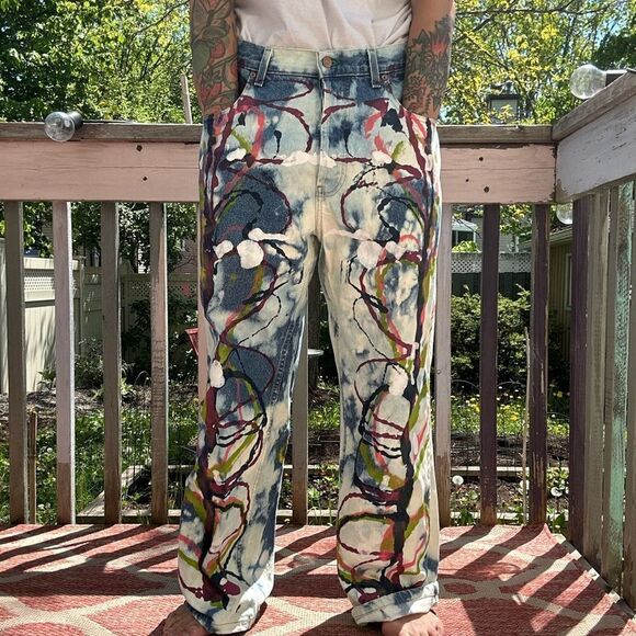 painted vintage high rise mom jeans 33 - Picture 1 of 1